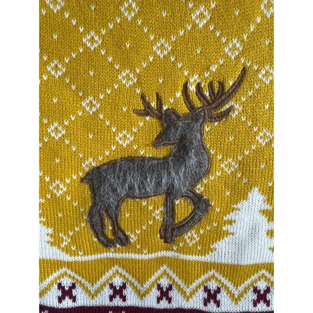 Ugly Christmas Sweater Yellow With Reindeer Design US L EU XL 100% Acrylic Holid - Picture 2 of 8